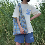 Plaid Vintage Shoulder Bag with Bow Design