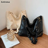 Pleated PU Leather Large Capacity Tote Handbag