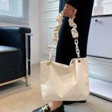 Pleated PU Leather Large Capacity Tote Handbag