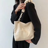 Pleated PU Leather Large Capacity Tote Handbag