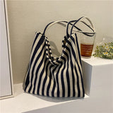 Large Capacity Canvas Shoulder Bag Striped Totes Handbag