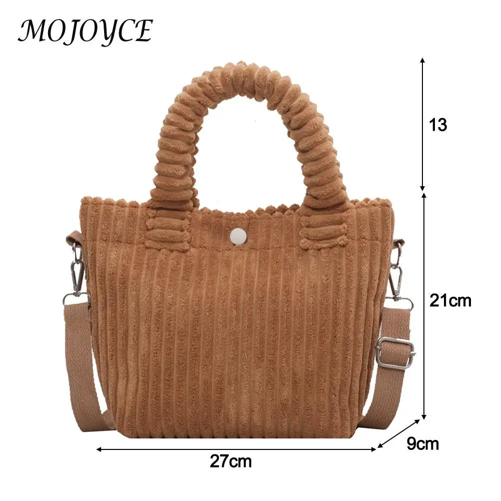 Retro Corduroy Shoulder Tote Bag Women Autumn Winter Handbag