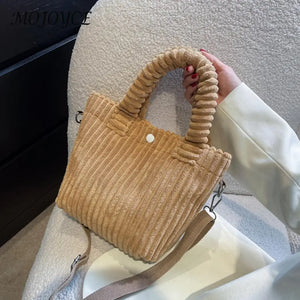 Retro Corduroy Shoulder Tote Bag Women Autumn Winter Handbag