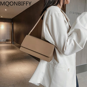 Women Shoulder Bags Pure Totes PU Leather Flap Small Square Top-Handle Bags