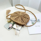 Straw Circular Cross Body Bag Tassel Holiday Beach Retro Women Shoulder Bags
