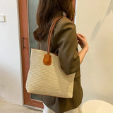 Straw Woven Underarm Bag Large Capacity Zipper Totes Shopping Handbags