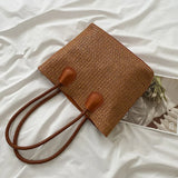 Straw Woven Underarm Bag Large Capacity Zipper Totes Shopping Handbags