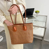 Straw Woven Underarm Bag Large Capacity Zipper Totes Shopping Handbags