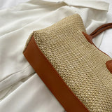 Straw Woven Underarm Bag Large Capacity Zipper Totes Shopping Handbags
