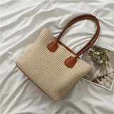Straw Woven Underarm Bag Large Capacity Zipper Totes Shopping Handbags