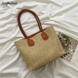 Straw Woven Underarm Bag Large Capacity Zipper Totes Shopping Handbags