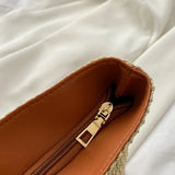 Straw Woven Underarm Bag Large Capacity Zipper Totes Shopping Handbags