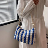 Women Shoulder Bags Striped Zipper Totes Rainbow Large Capacity Handbag