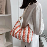 Women Shoulder Bags Striped Zipper Totes Rainbow Large Capacity Handbag