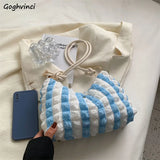 Women Shoulder Bags Striped Zipper Totes Rainbow Large Capacity Handbag