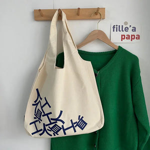 Letter Canvas Bag Eco Shopping Reusable Totes Big Capacity Book Top-handle