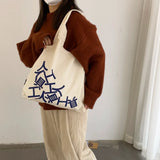 Letter Canvas Bag Eco Shopping Reusable Totes Big Capacity Book Top-handle