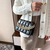 Stylish Checker PU Leather Shoulder Bag Retro Chain Crossbody