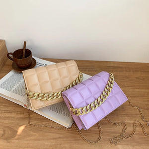 Stylish Checker PU Leather Shoulder Bag Retro Chain Crossbody