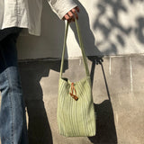 Green Shoulder Bags for Women Summer Mori-girl Handbags Portable Totes