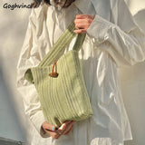 Green Shoulder Bags for Women Summer Mori-girl Handbags Portable Totes