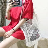 Hollow-out Weave Casual Tote Bag Large Capacity Shopping Bag Streetwear