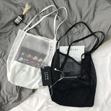 Hollow-out Weave Casual Tote Bag Large Capacity Shopping Bag Streetwear