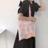 Mesh Translucent Shoulder Bag Floral Embroidery Beach Handbag