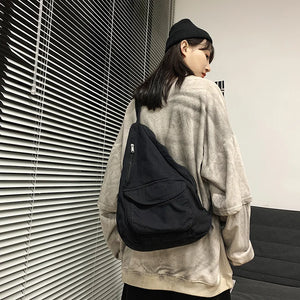 Vintage Canvas Cross-body Bag Washed Retro Large Capacity Satchel Harajuku