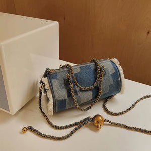 Denim Shoulder Bag Vintage Chain Patchwork Tassel Style