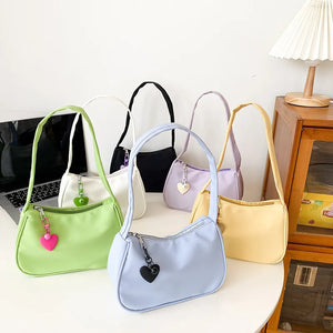Vintage Heart Pendant Underarm Bag Zipper Dumpling Bag Female Handbag