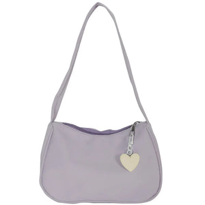 Vintage Heart Pendant Shoulder Bag for Women Zipper Casual Dumpling Handbag