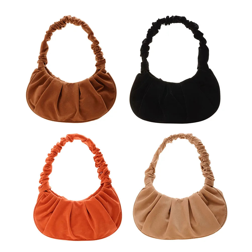 Vintage Pleated Underarm Bag Plush Fur Printed Handbags