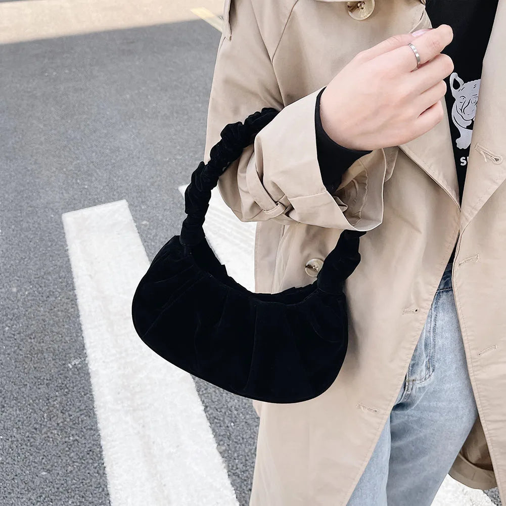 Vintage Pleated Underarm Bag Plush Fur Printed Handbags