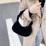 Vintage Pleated Underarm Bag Plush Fur Printed Handbags