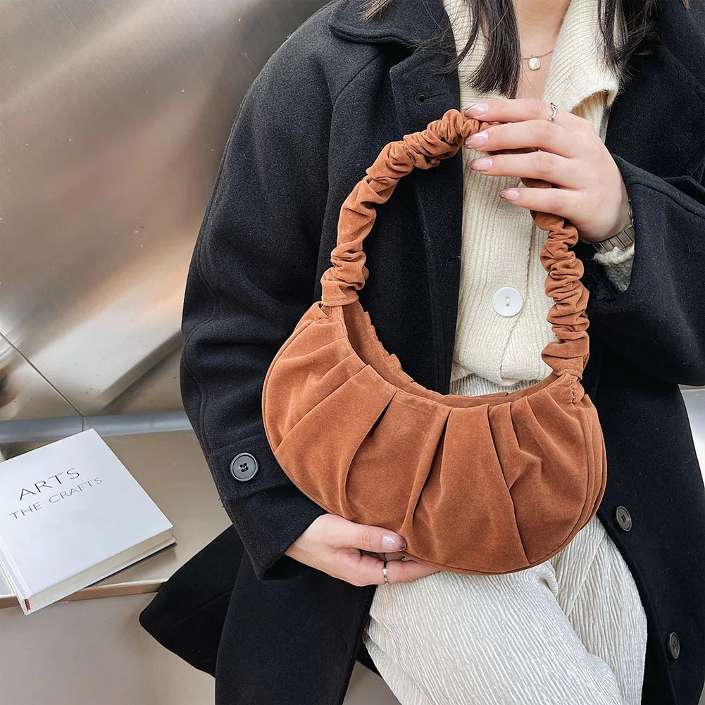 Vintage Pleated Underarm Bag Plush Fur Printed Handbags