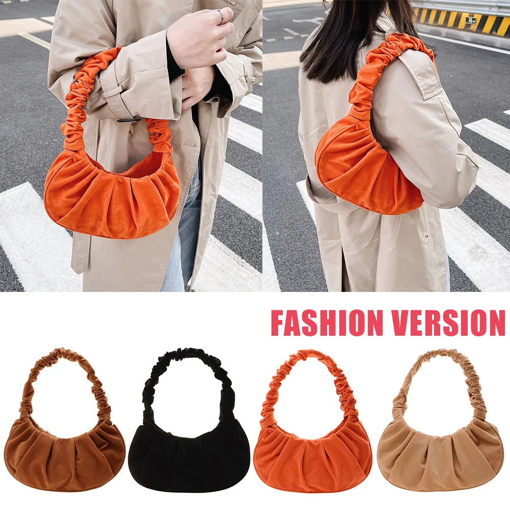 Vintage Pleated Underarm Bag Plush Fur Printed Handbags