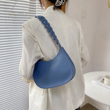Weaving Handle Shoulder Purses Solid Handbag Women Shopping Bags