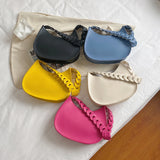 Weaving Handle Shoulder Purses Solid Handbag Women Shopping Bags