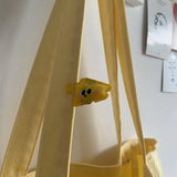 Yellow Canvas Shoulder Bag Sweet Preppy Style Students Casual Tote Bag