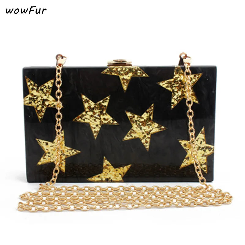 Acrylic Star Box Clutch Purse Chain Shoulder Bag