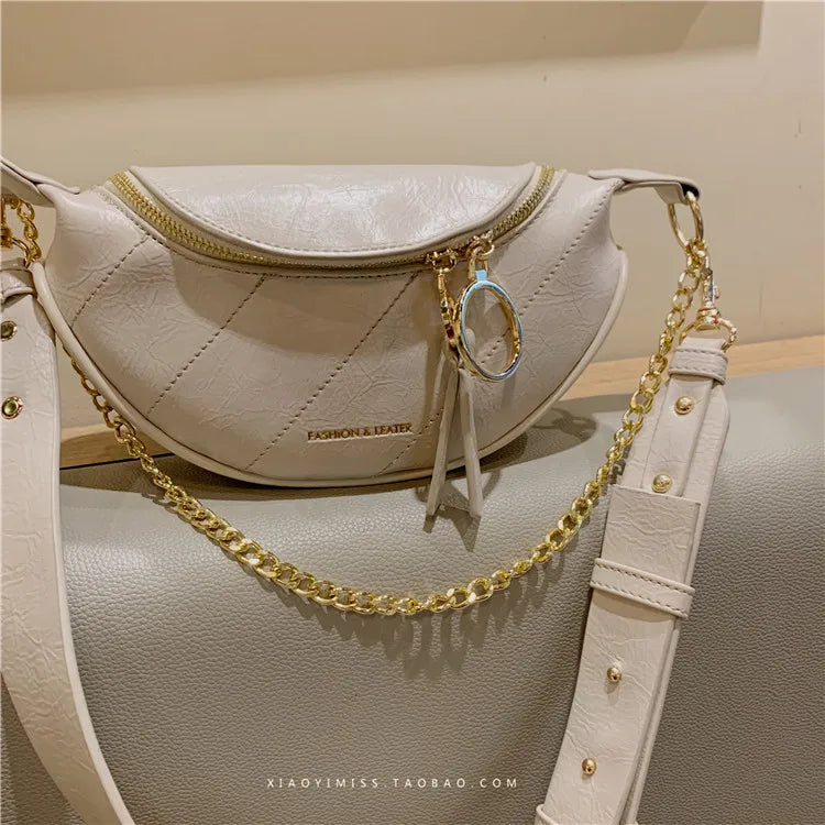 Women Shoulder Bags with Metal Chain Leather Lady Crossbody Bag