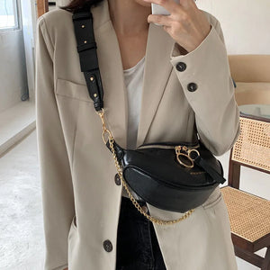 Women Shoulder Bags with Metal Chain Leather Lady Crossbody Bag