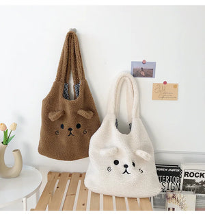 Fluffy Fur Shoulder Bag Lamb Fabric Tote Casual Lady Shopper