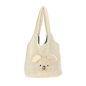 Fluffy Fur Shoulder Bag for Women, Embroidered Lady Tote