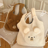 Fluffy Fur Shoulder Bag for Women, Embroidered Lady Tote