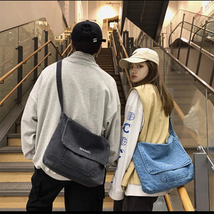 Japanese Canvas Crossbody Bag Large Messenger Bag Denim Handbag
