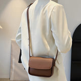 Small Leather Crossbody Bag for Women Solid Flap Pocket Satchel