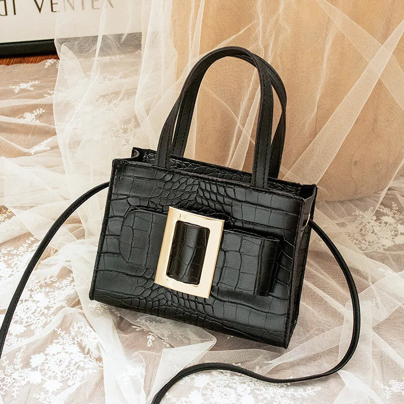 Women Shoulder Crossbody Bag Square Crocodile Print PU Leather Messenger