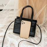 Women Shoulder Crossbody Bag Square Crocodile Print PU Leather Messenger